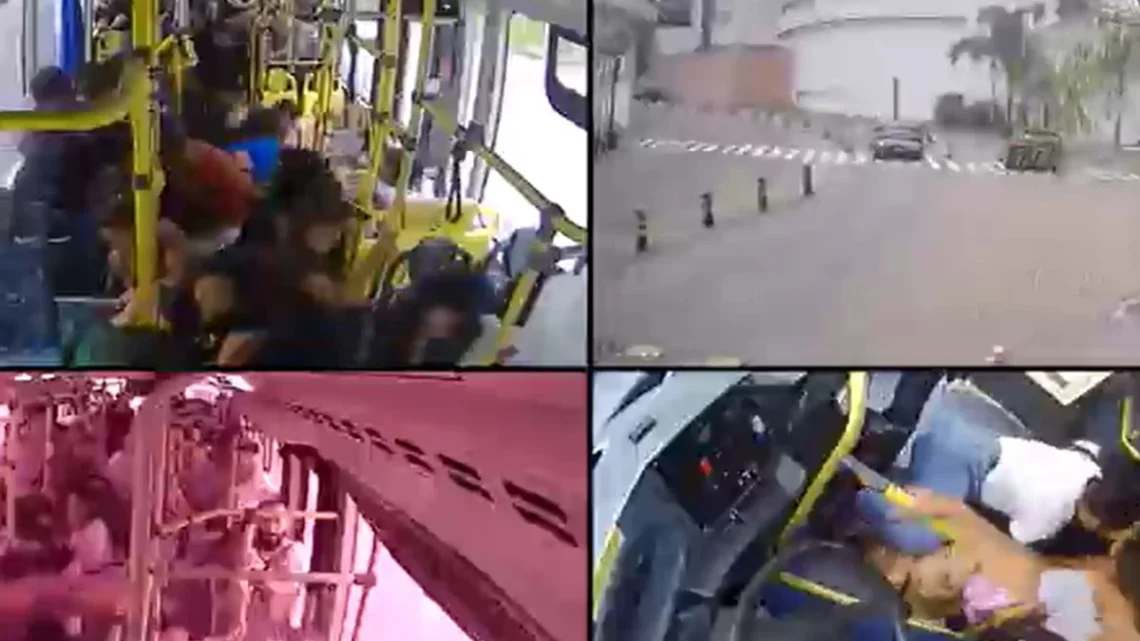 Câmera interna flagrou perda de controle de ônibus minutos antes de engavetamento na Raposo Tavares