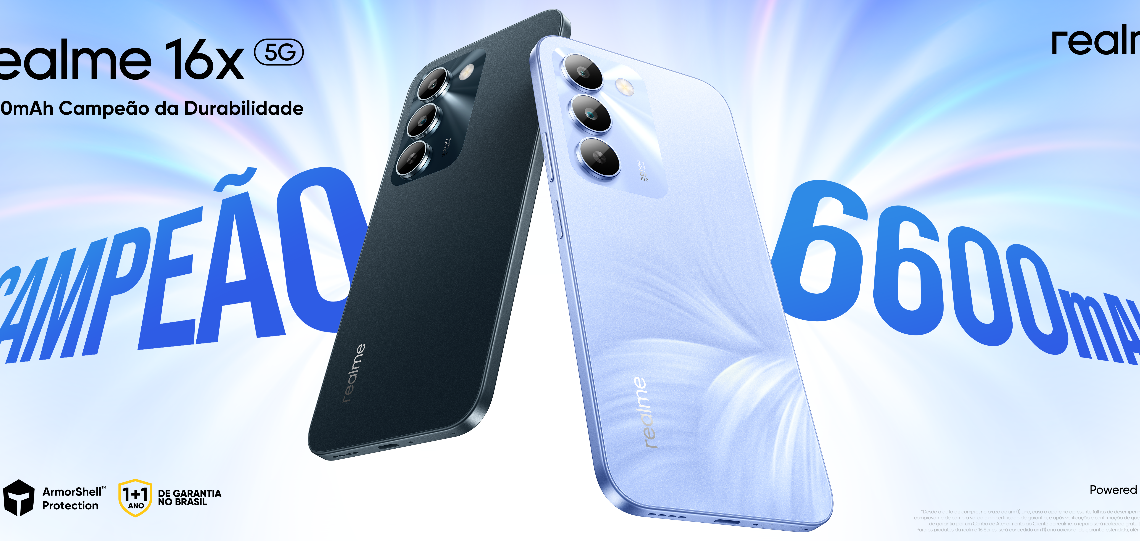 Com bateria de 6.600 mAh, realme 16x 5G chega ao Brasil