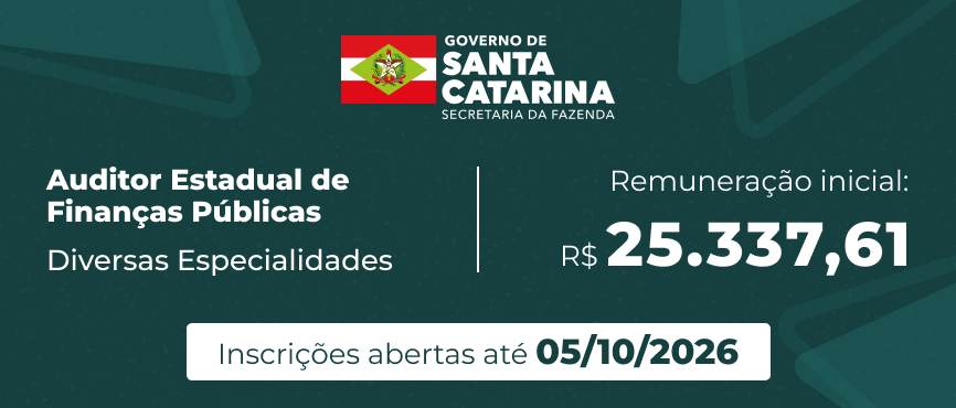 Concurso da Sefaz de Santa Catarina oferece 50 vagas com remuneração inicial de R$ 25,3 mil