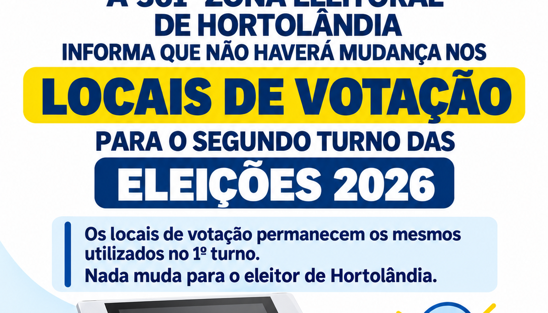 Cartório Eleitoral de Hortolândia mantém locais de votação para segundo turno